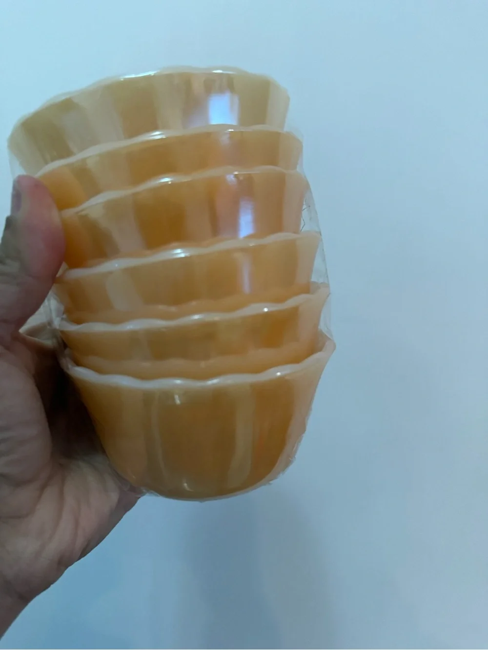 Set of 6 VTG Fire King Peach Lustre 6 Oz Dessert Custard Cup Scalloped Rim 4”